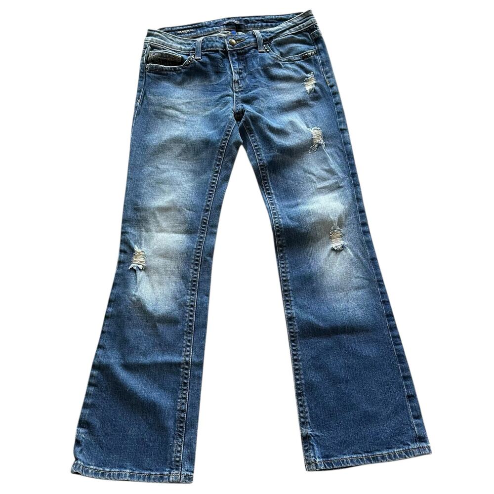 Womens Jeans Size 8 Blue Denim Flare Embellished Western Coastal Cowgirl Rodeo